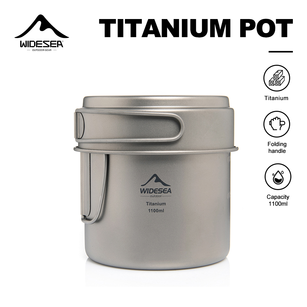 Camping Cooking Set Stainless Steel - Widesea Panci Berkemah Titanium Ultraringan 1100Ml