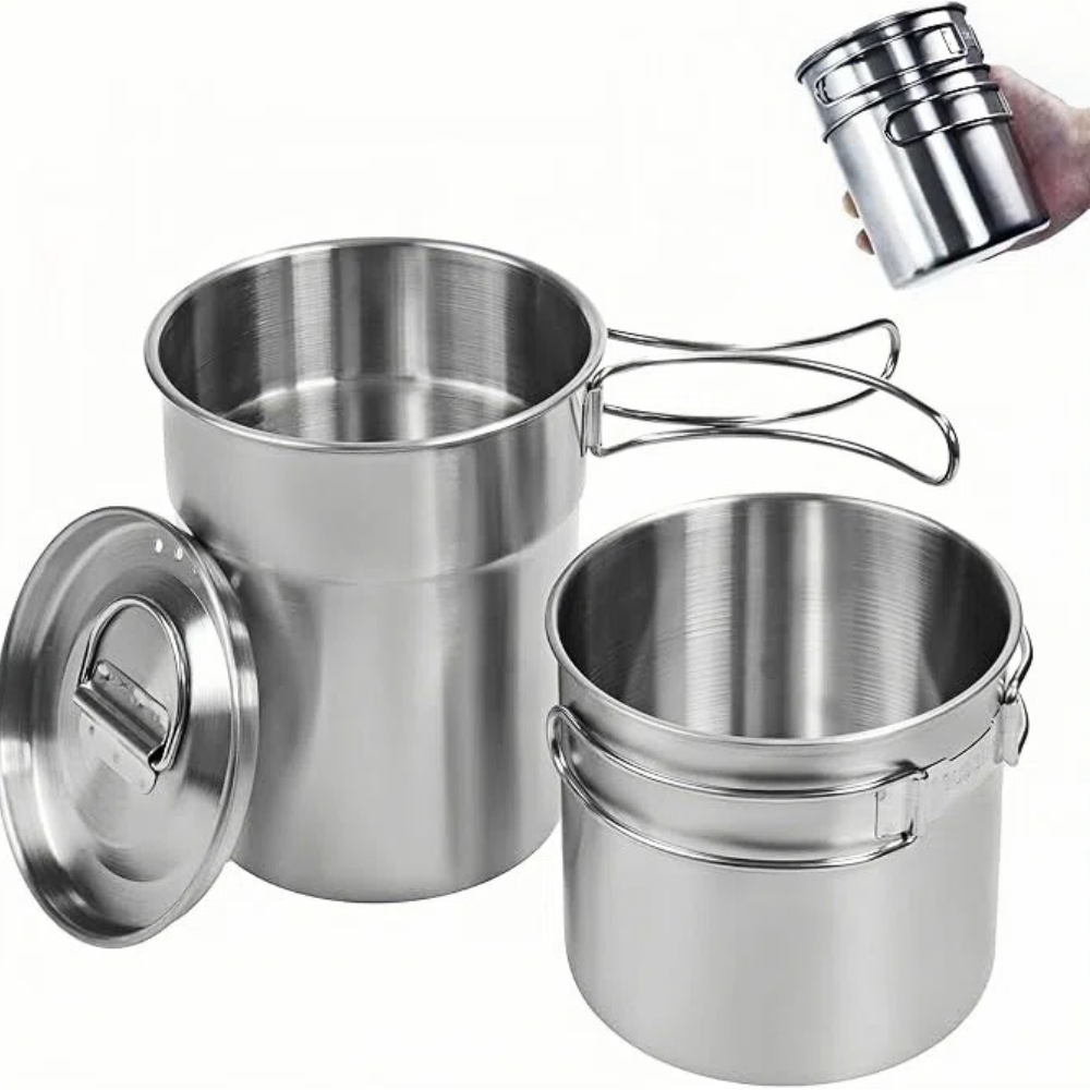 Camping Cooking Set Stainless Steel - Cangkir Lipat untuk Berkemah, Mug, Panci,