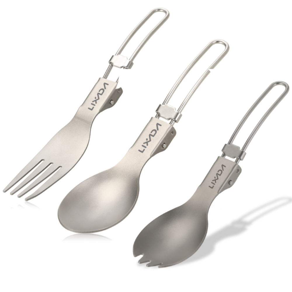 Mess Kit Titanium - Lixada garpu lipat Titanium, Ultralight luar