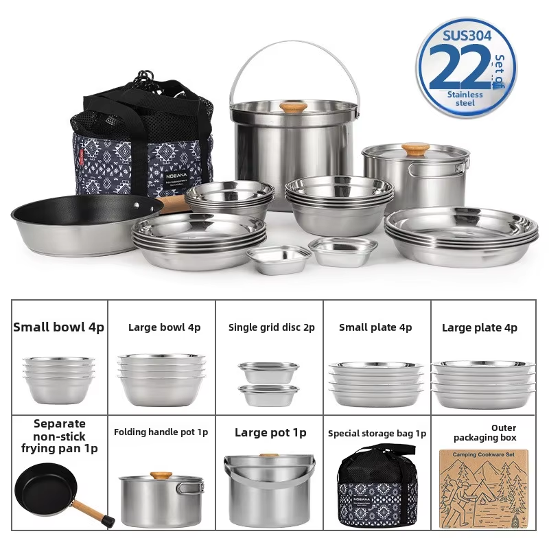 Camping Cooking Set Stainless Steel - NOBANA Set Panci Baja Tahan Karat