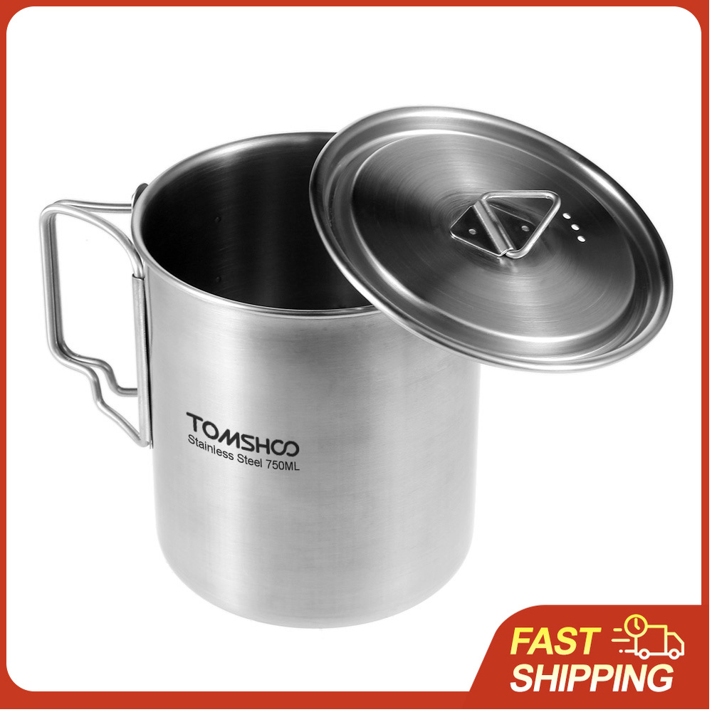 Camping Cooking Pot With Lid - TOMSHOO 750Ml Panci Baja Tahan Karat