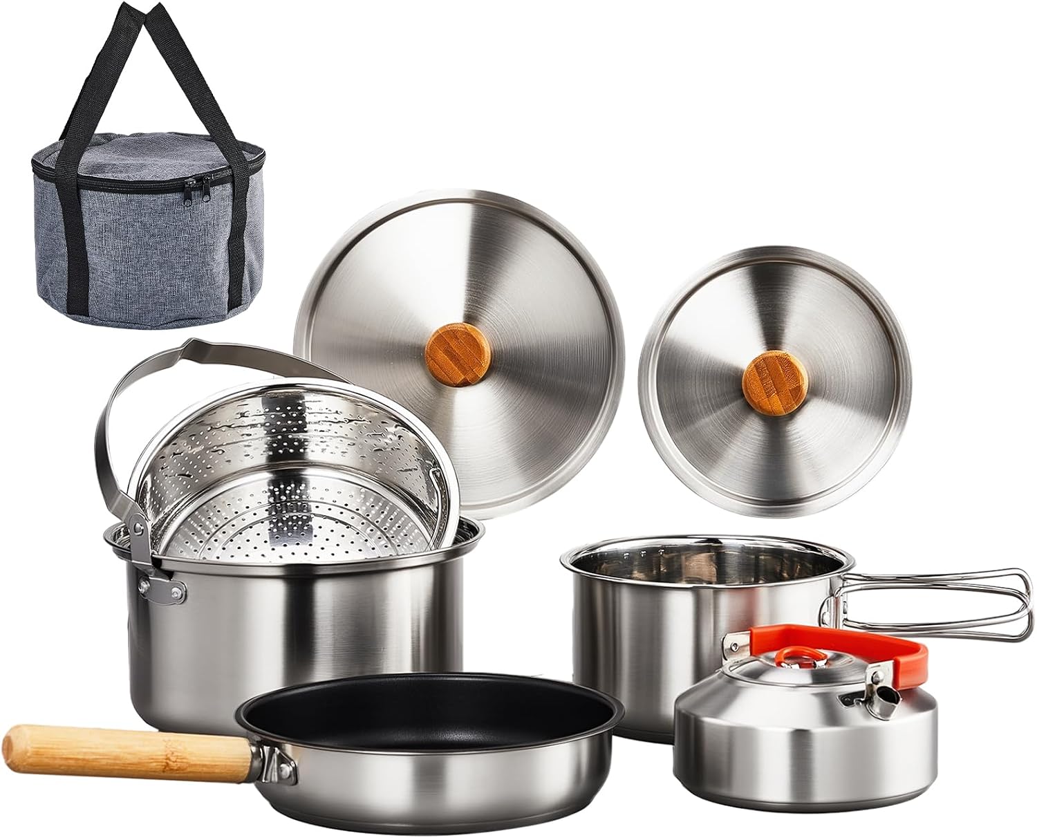 Camping Cooking Set Non Stick - 6pcs Set Peralatan Masak, Panci Anti