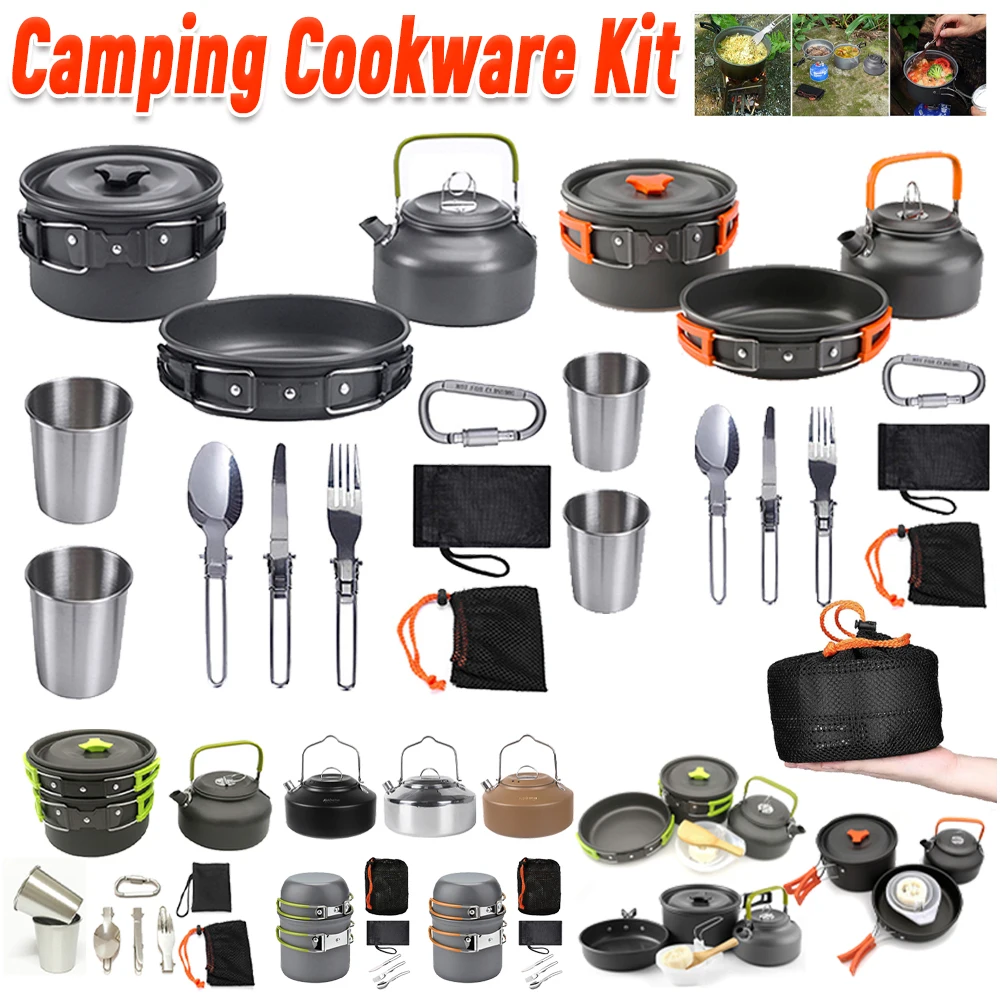 Camping Cooking Set Stainless Steel - Peralatan Masak Berkemah Ketel Panci Wajan