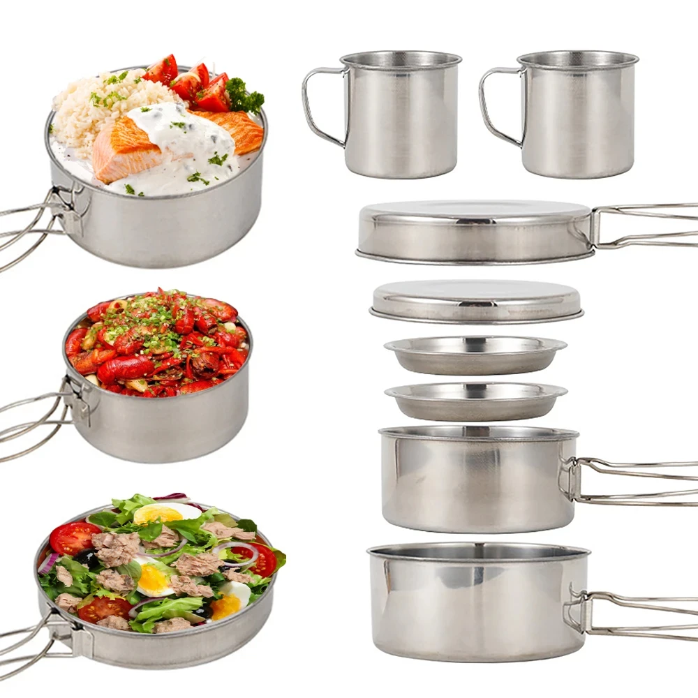 8pcs/Set Peralatan Memasak Cam - Camping Cooking Set Stainless Steel ulasan dan harga