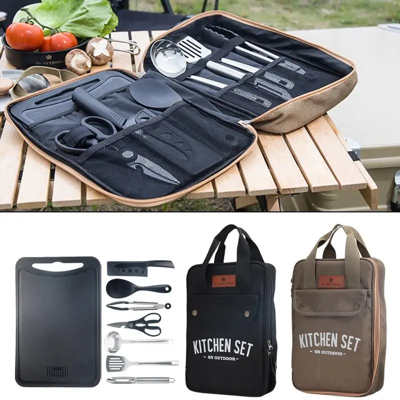 8pcs Set Peralatan Masak Campi - Camping Cooking Set Stainless Steel ulasan dan harga