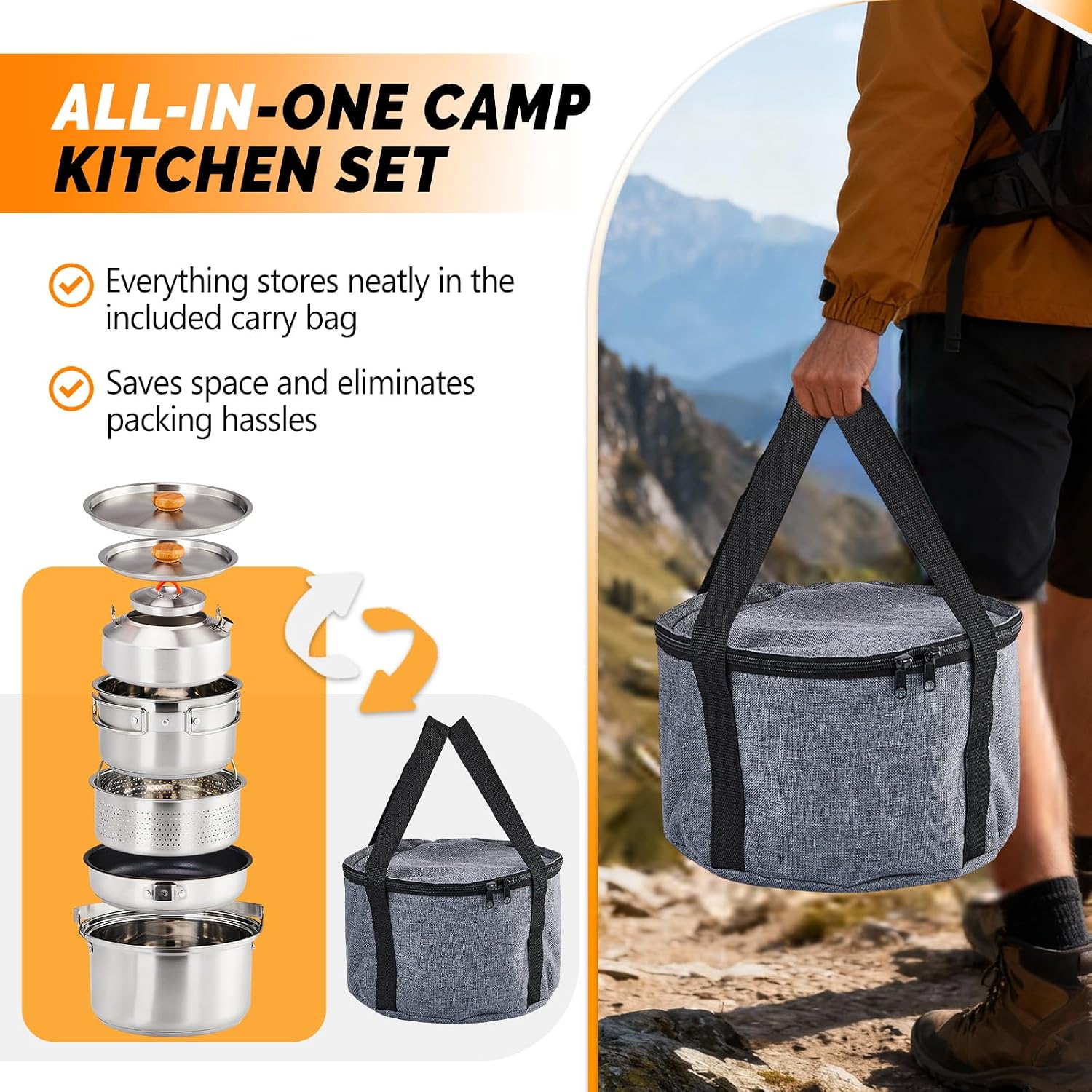6pcs Set Peralatan Masak, Panc - Camping Cooking Set Non Stick ulasan dan harga